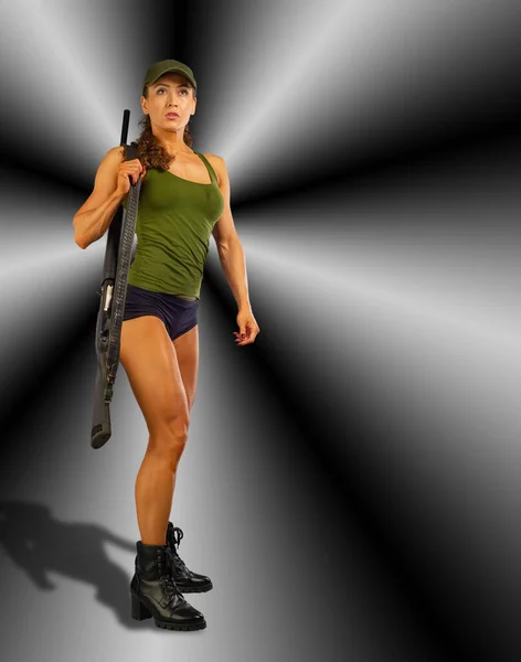 Studio Photography Sports Girl Gun Weapon Arms Weapon — Stock Photo, Image