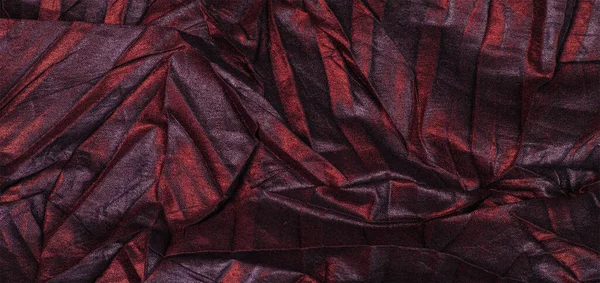 Μαύρο Μεταξωτό Ύφασμα Κόκκινες Ρίγες Τσαλακωμένο Ύφασμα Υφή Αφηρημένο Σκούρο — Φωτογραφία Αρχείου
