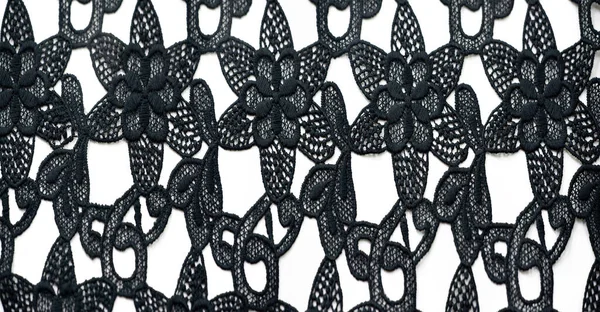 Lace Fabric Black Pure Cotton Lace Floral Pattern Embellished Embroidery — Stock Photo, Image