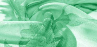  Beyaz ipek kumaş, yeşil iz. Üzerinde baskı olan bu ipek kumaş senin projelerin için mükemmel, internet dekorasyonu. Doku arkaplanı, desen, 