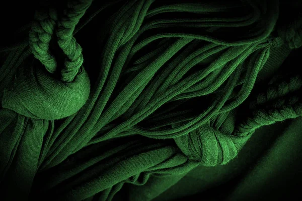 Tissu Tresses Vertes Fond Tricoté Tricoté Avec Motif Gaufré Tresses — Photo