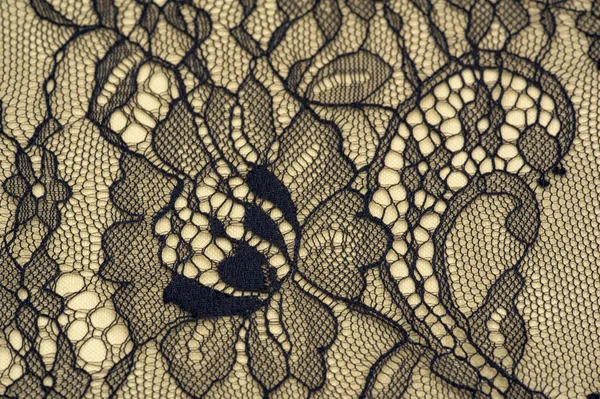Black Lace Fabric Vintage Floral Background Dark Black Vintage Old — Stock Photo, Image