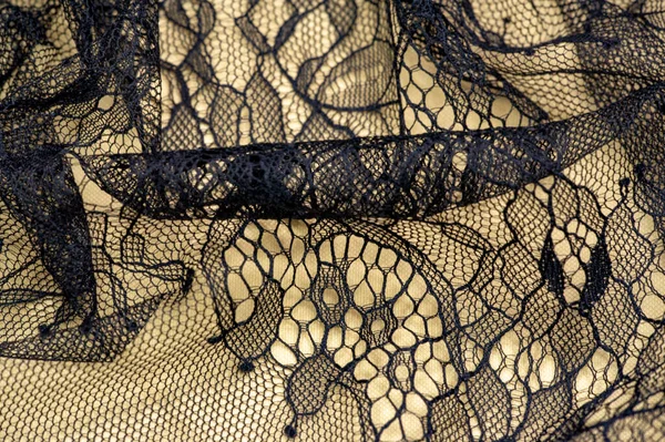 Черная Кружевная Ткань Винтажный Цветочный Фон Темно Черные Старинные Цветочные — стоковое фото