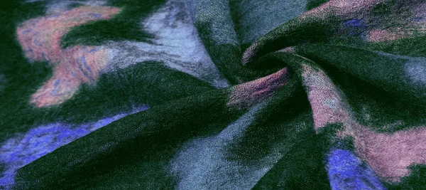Πράσινο Μάλλινο Ύφασμα Όμορφο Σχέδιο Πεταλούδας Πράσινο Κόκκινο Μπλε Διακόσμηση — Φωτογραφία Αρχείου