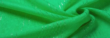 Yeşil zümrüt pullu kumaş, beyaz çizgili şerit, tasarımcı kumaşı. Doku, arkaplan