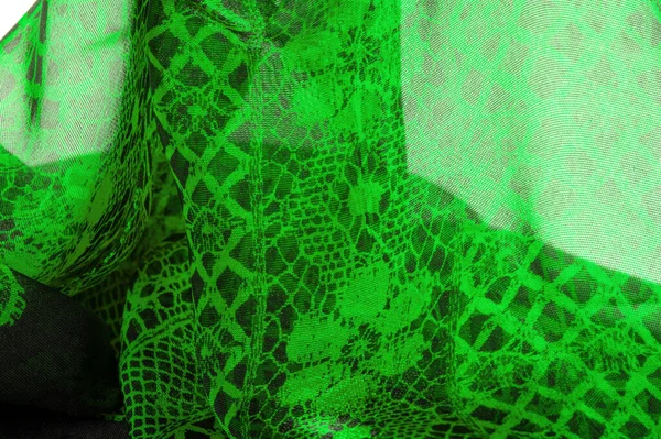 Fundo Verde Matéria Têxtil Tecido Renda Textura Esmeralda Natural Textura — Fotografia de Stock