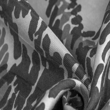 Siyah beyaz ipek kumaş, soyutlama, telif hakkı baskısı, askeri kamuflaj yün kumaş, arka plan tasarım dokusu
