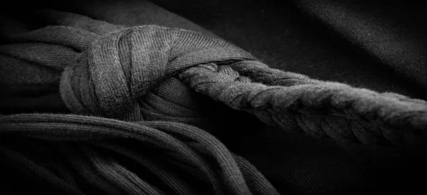 Fabric Black Braids Knitted Knitted Background Embossed Pattern Braids Knitting — Photo