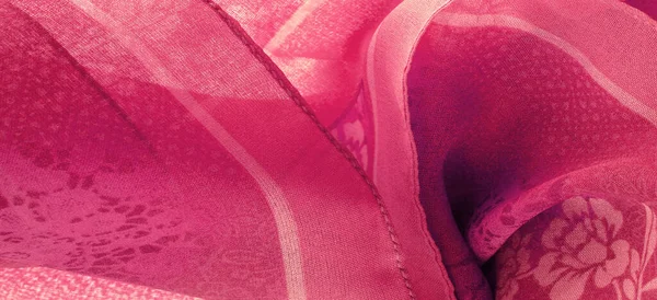 Fabric Red Silk Floral Pattern Fragment Colorful Retro Silk Textile — Fotografia de Stock