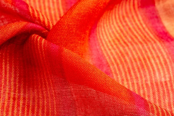 Tela Rojo Naranja Con Rayas Amarillas Este Tejido Audaz Brillante —  Fotos de Stock