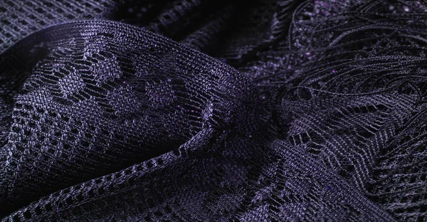 Shawl Blue Female Lace Crochet Black Lace Fringe Hand Knitting — Fotografia de Stock