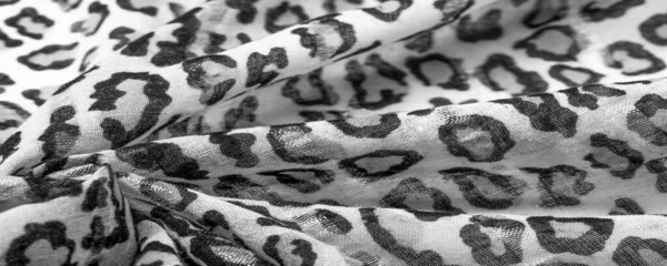 Шовкова Тканина Чорно Біла Леопардовим Принтом Легкий Шовк Леопардовим Принтом — стокове фото