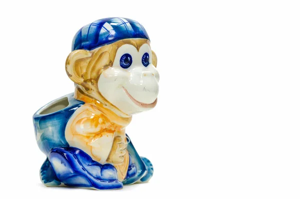Figurine Playful Monkey Backpack Baseball Cap Pencil Holder Painted Porcelain — Foto de Stock