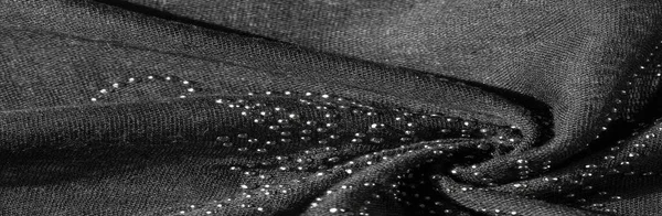 Czarny Jedwab Klejonymi Kamieniami Szklanymi Tło Tekstury Wzór Pocztówki — Zdjęcie stockowe