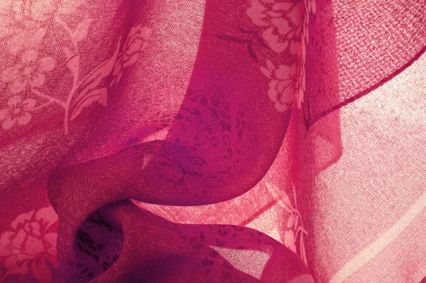 Тканина Червоний Шовк Квітковим Візерунком Фрагмент Різнокольорового Ретро Шовкового Текстильного — стокове фото