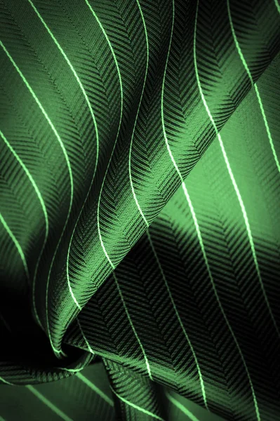 Dark Green Silk Fabric Thin White Stripe Textured Pattern Composite — Stock Photo, Image