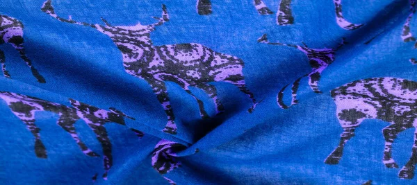 Blauwe Katoenen Stof Met Hertensilhouet Print Moderne Inrichting Textielkunst Design — Stockfoto