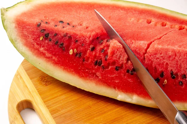 Watermelon Slices Large Fruit Plant Gourd Family Smooth Green Skin — Fotografia de Stock