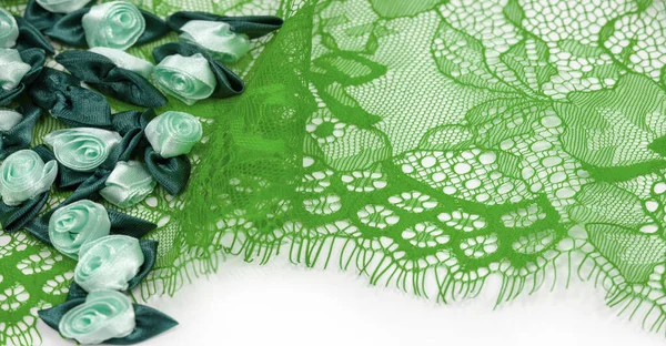 Grüner Spitzenstoff Wunderschöne Grüne Stretch Florale Spitze Basteln Designeraccessoires Dekorationen — Stockfoto