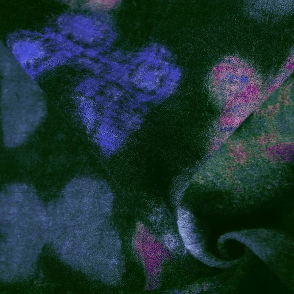 Зелена Вовняна Тканина Красивим Принтом Метелика Зелено Червоний Синій Декор — стокове фото