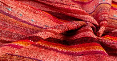 Red wool scarf. A quality and delicate scarf that gives an elegant and upscale look to any design. smooth sequined striped prints