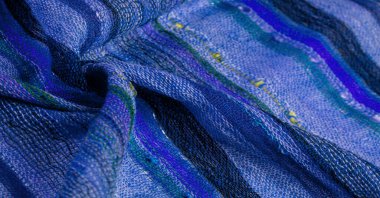 Blue wool scarf. A quality and delicate scarf that gives an elegant and upscale look to any design. smooth sequined striped prints