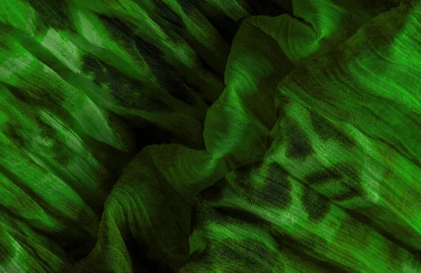 Pano Verde Tecido Seda Organza Fina Com Impressão Pantera Textura — Fotografia de Stock