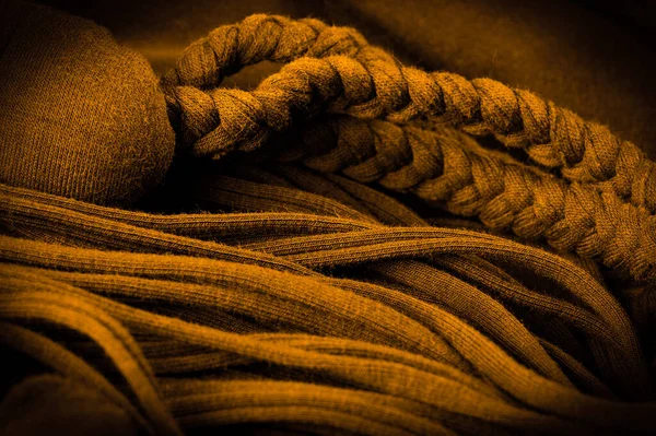 Fabric Yellow Braids Knitted Knitted Background Embossed Pattern Braids Knitting — Stock Photo, Image