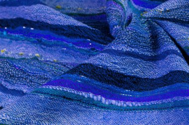 Blue wool scarf. A quality and delicate scarf that gives an elegant and upscale look to any design. smooth sequined striped prints