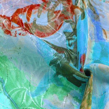 Ressam tarafından çizilmiş ipek kumaş, parlak renkler, kahverengi-sarı mavi renk, dizginlenemez fantezi, doku, arkaplan, desen, duvar kağıdı