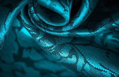 Çiçek desenli mavi ipek kumaş, olağanüstü hoş görsel duyular: güzel görünüş, eşsiz parlaklık, kabartmalı desen, kompozit tekstil