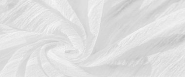 İpek kumaş. Beyaz buruşuk kumaşın dokusu. Beyaz buruşuk, dalgalı yüzey dokusu. Yakın çekim, yumuşak odaklanma. arkaplan, kalıp