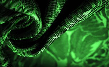 Çiçek desenli yeşil ipek kumaş, güzel görünüş, eşsiz parlaklık kabartmalı desen, bileşik tekstil