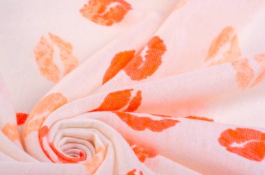 Doku arka plan, homurdanma, bağlam, folyo, alan, öpücüklerin dudak izli beyaz ipek kumaş