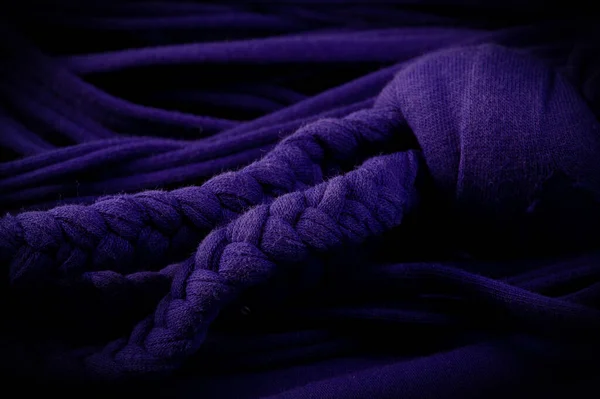 Fabric Blue Braids Knitted Jersey Background Relief Pattern Braids Knitting — Fotografia de Stock