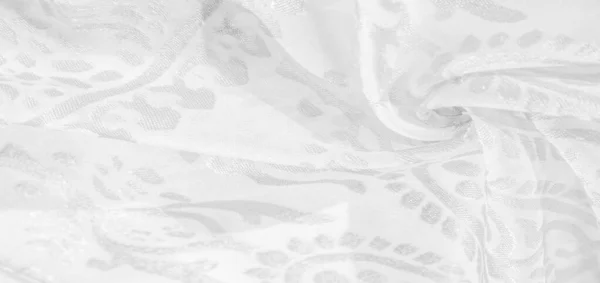 Tessuto Seta Tessuto Bianco Neve Sfumature Delicati Fiori Squisiti Sfondo — Foto Stock