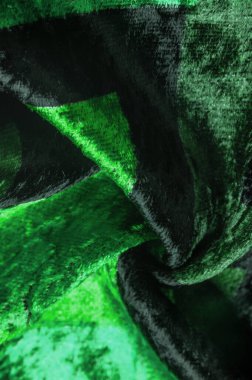 Yeşil kadife kumaş, kalın ipek kumaş, pamuk ya da naylon bir tarafı kalın, kısa bir yığın. Desen deseni, tasarım