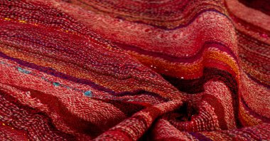 Red wool scarf. A quality and delicate scarf that gives an elegant and upscale look to any design. smooth sequined striped prints