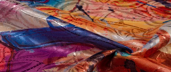 Шелковая Ткань Раскрашенной Художественной Палитре Абстрактный Рисунок Яркие Цвета Красно — стоковое фото