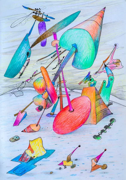 Abstraction Colored Pencils Fantastic Drawings Magic Geometric Shapes Fairy Tale — Foto Stock