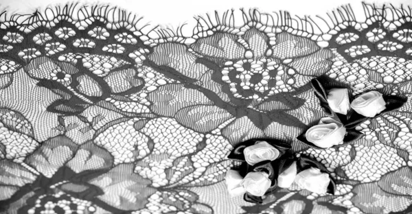 花柄の黒いレース Diy工芸品 デザイナーアクセサリー あなたのプロジェクトのための装飾 弾性仕上げ テクスチャ背景パターン — ストック写真