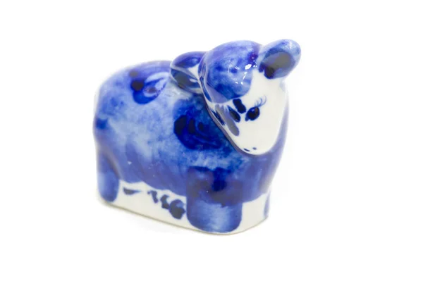 Figurine Cow Ceramics Porcelain Flea Market Folk Crafts Gzhel Small — Stockfoto