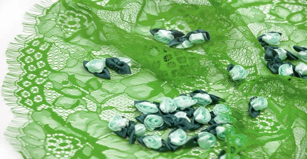 Tecido Renda Verde Laço Floral Estiramento Verde Lindo Artesanato Diy — Fotografia de Stock