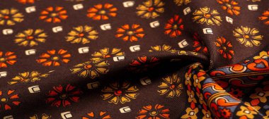 Kırmızı ve sarı renkli ipek kumaş, yoğun kumaş, triasetat liflerine dayalı çift taraflı. Arkaplan, Desen Dekoru