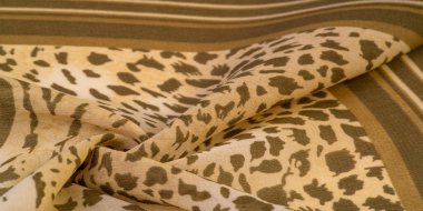 Kahverengi ve beyaz çizgili ipek kumaş, Afrika tarzı zebra derisi. Çizgili arka plan dokusu tekrarlanıyor. Tasarımcı için, tasarımın taslağı, dekoratörün çevresi.. 