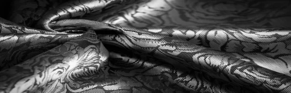 Fekete Selyem Szövet Virágmintás Egyedi Fényű Dombornyomott Minta Összetett Textil — Stock Fotó