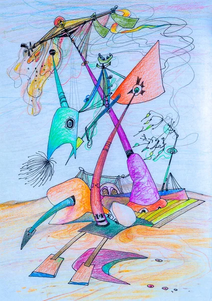 Abstraction Colored Pencils Fantastic Drawings Magic Geometric Shapes Fairy Tale — Foto Stock