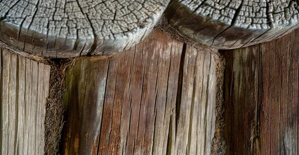 Egy Régi Faház Textúrája Tűlevelű Faház Felkelő Nap Szél Fagy — Stock Fotó
