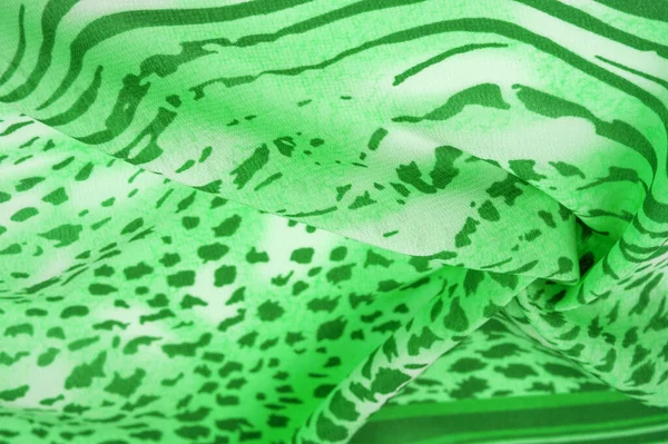 Silk Fabric Green White Stripes Zebra Skin African Style Designer — Stock Photo, Image