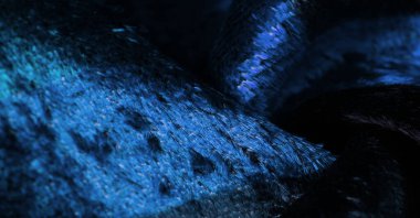 Mavi kadife kumaş, kalın ipek kumaş, pamuk ya da naylon bir tarafı kalın, kısa bir yığın. Doku, arkaplan